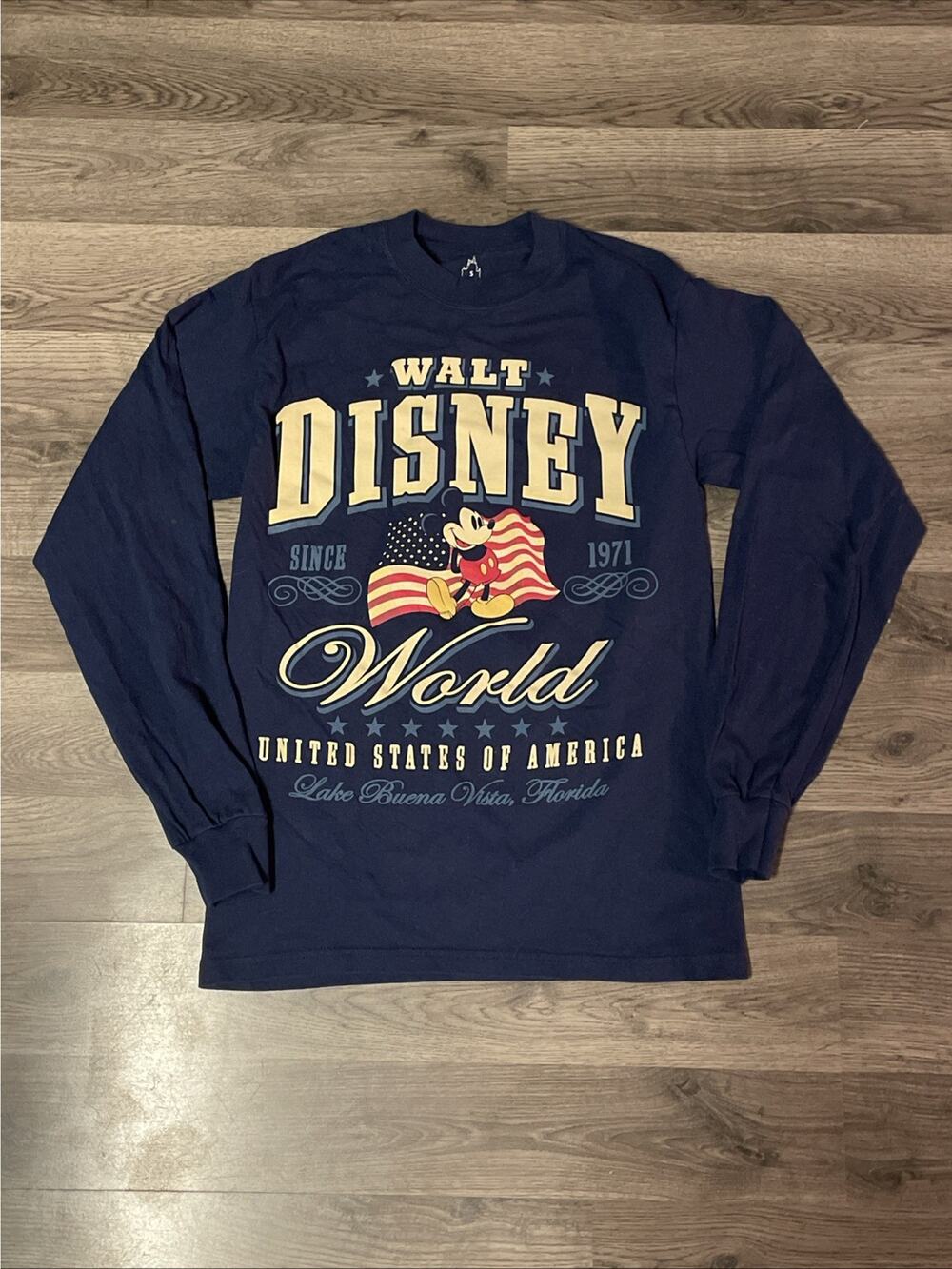 WALT DISNEY WORLD Vintage USA Blue Long Sleeve T Shirt Size Small